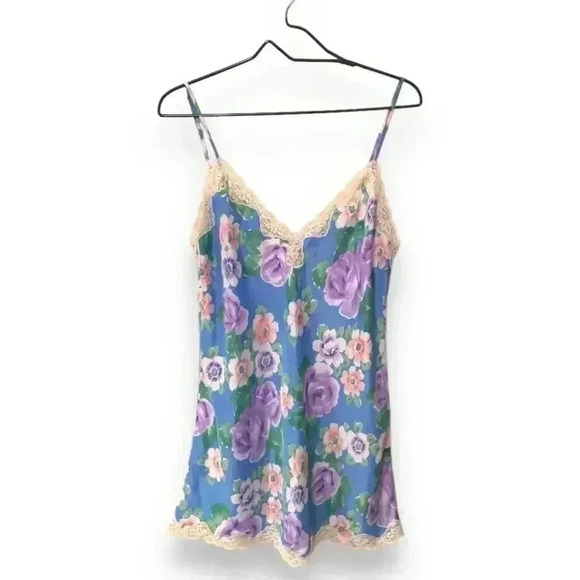 Vintage Victoria's Secret 80's/90's Gold Label Deep V Lace Floral Slip Dress - Picture 13 of 16